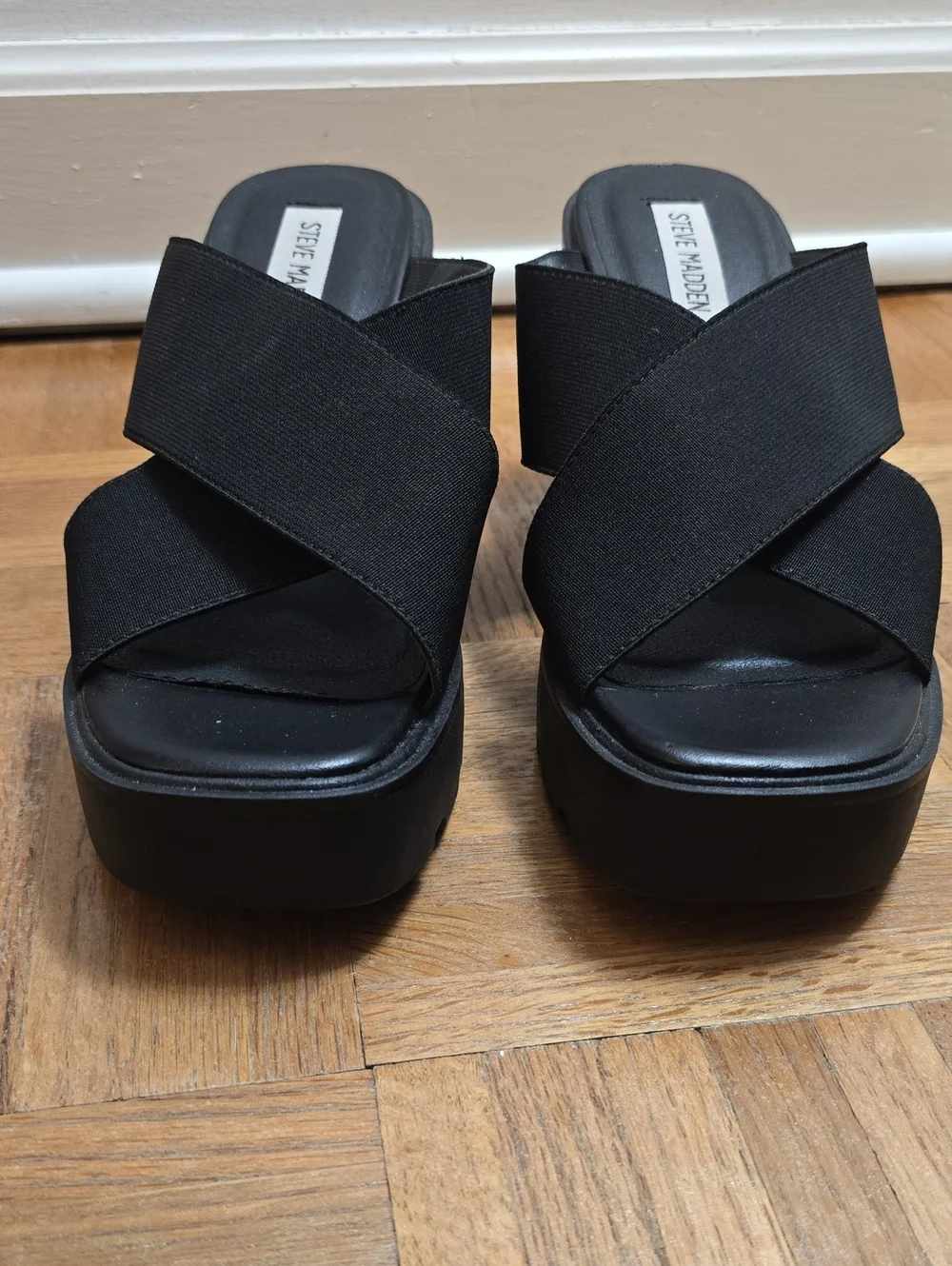 STEVE MADDEN Smash Elastic Crisscross Platform Mules Sandals